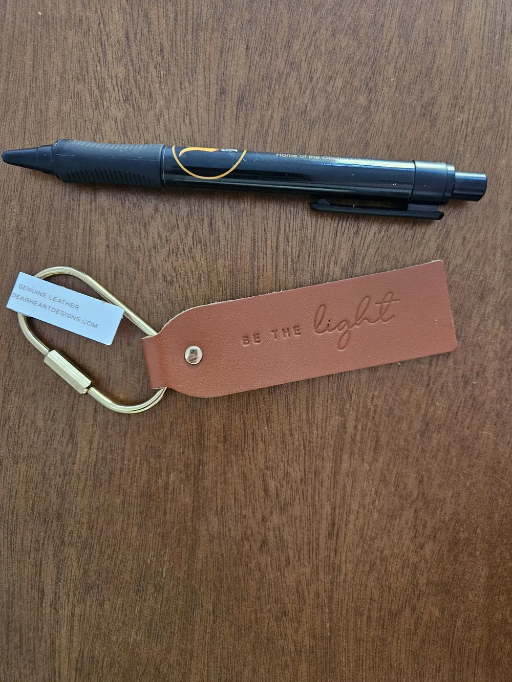 Be the Light Brown Leather Keychain with Gold Hardware